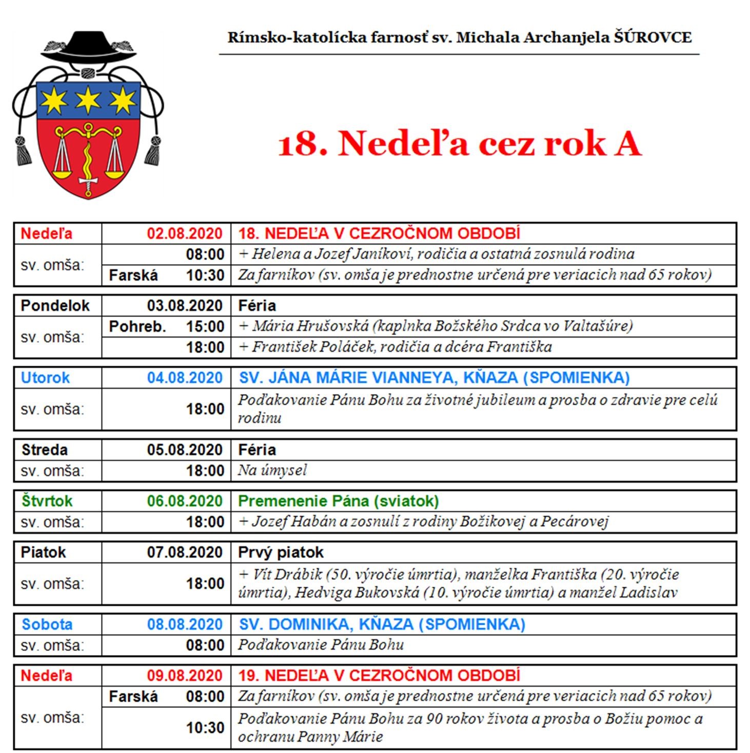 18. nedeľa A