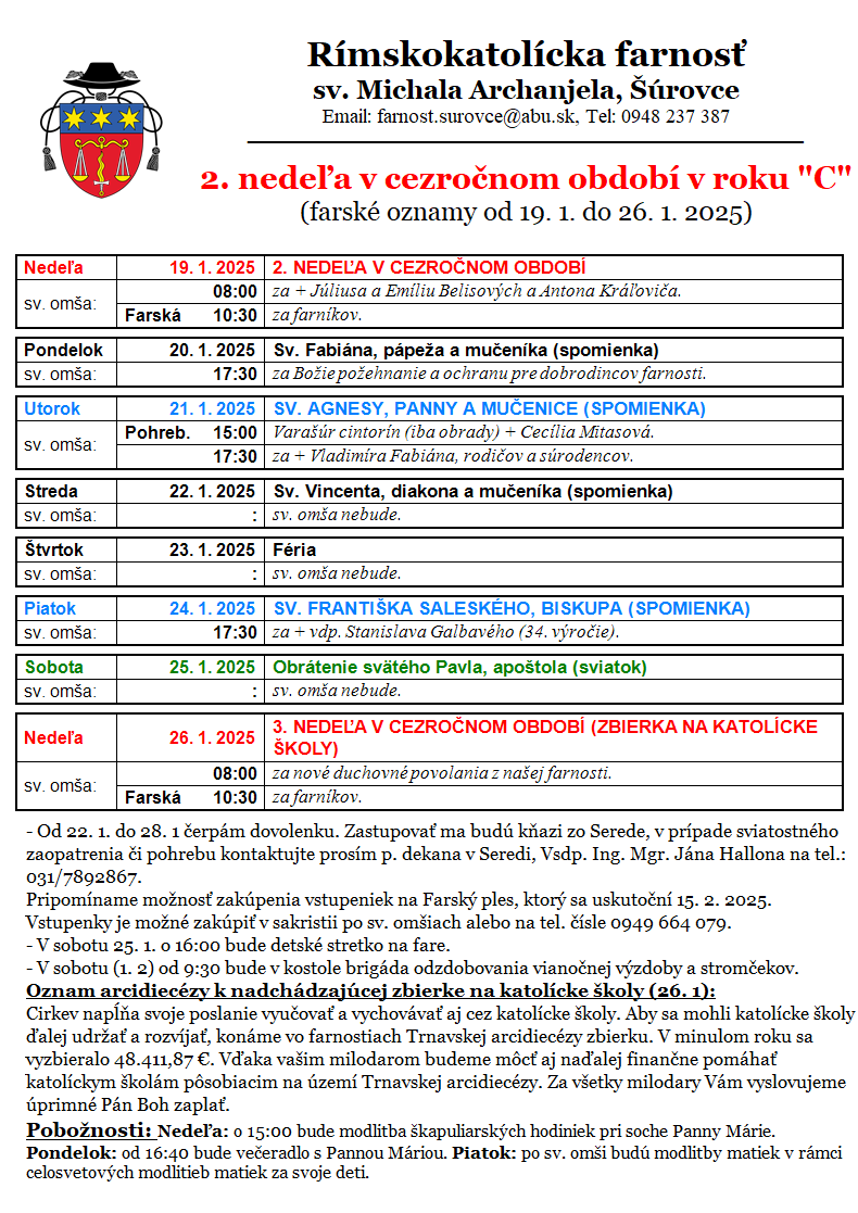 2. nedeľa v období cez rok 2025